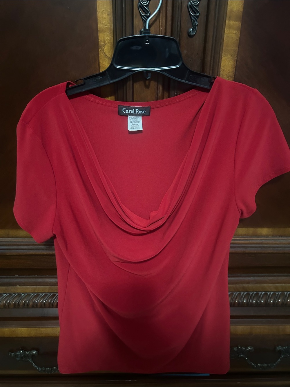 Carol Rose Red Cowl Neck Short Sleeve Blouse